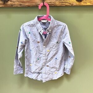 Janie and Jack Boys Size 5 Blue Camping Print Long Sleeve Button Down‎ Shirt
